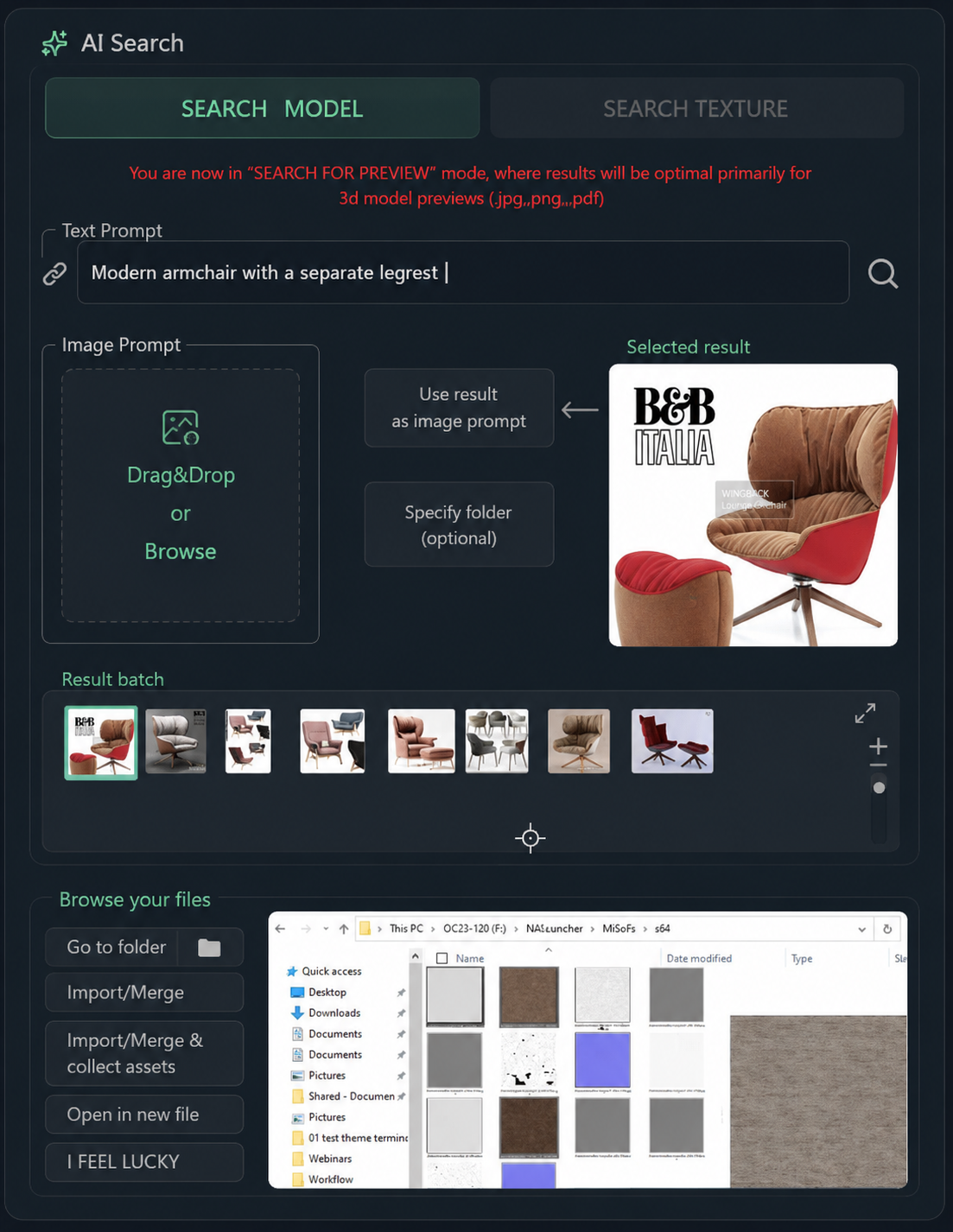 Browsing the source folders from inside the plugin